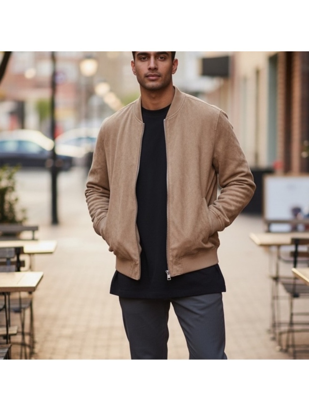 Beige Suede Bomber Jacket from the brand  Porter & Ash. Mens Size Small